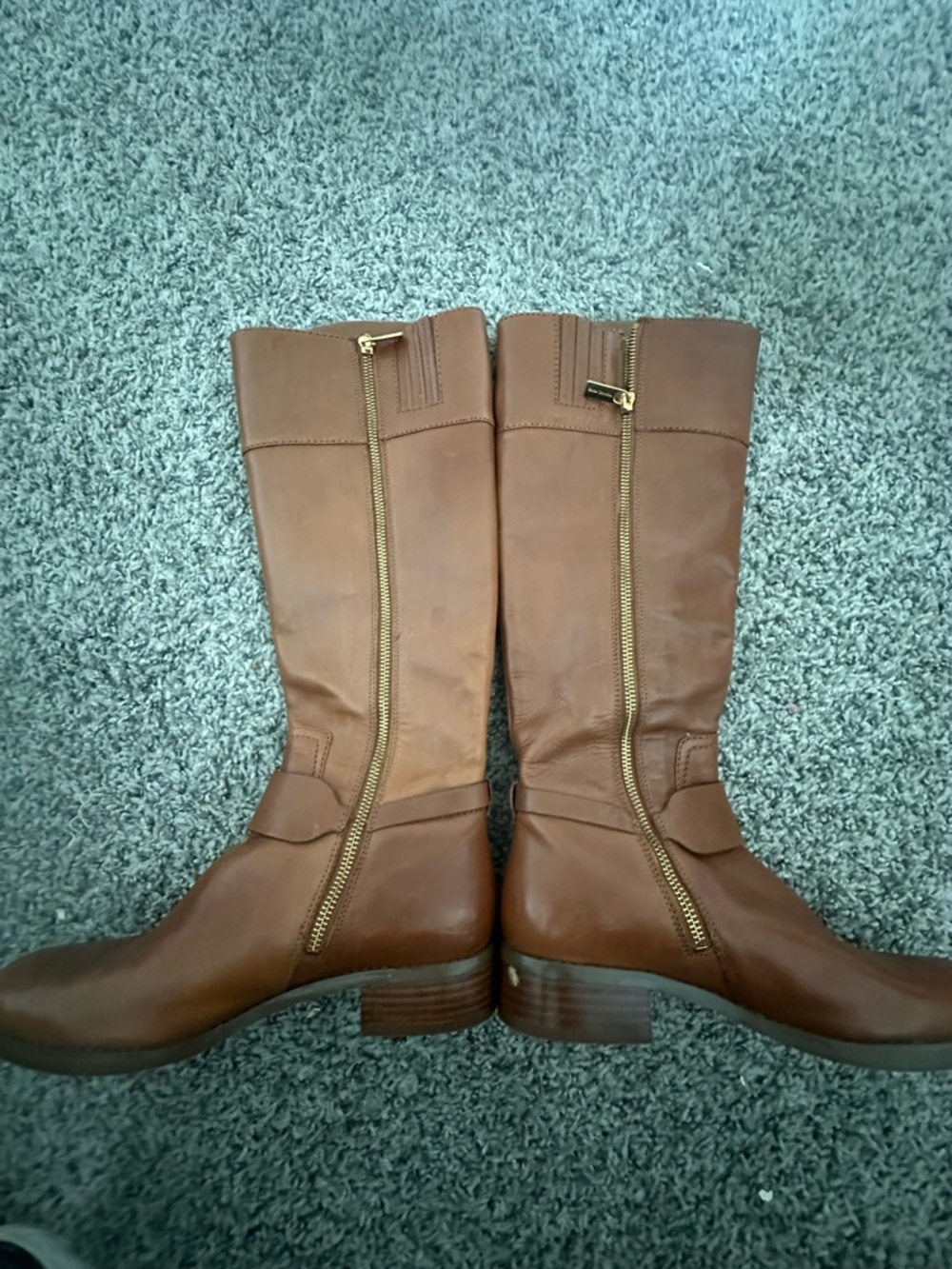 Michael Kors Brown Leather Riding Boots with Gold MK Emblem - Picture 8 of 10
